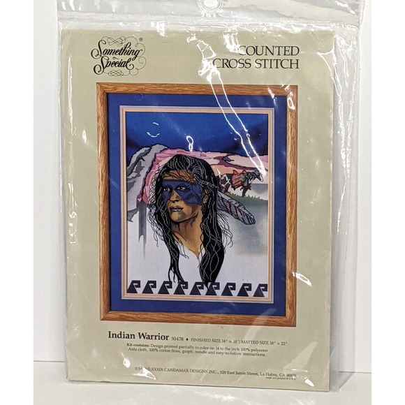 NATIVE AMERICAN INDIAN WARRIOR Counted Cross Stitch Stamped Kit 14 x 18" NEW - Picture 5 of 5